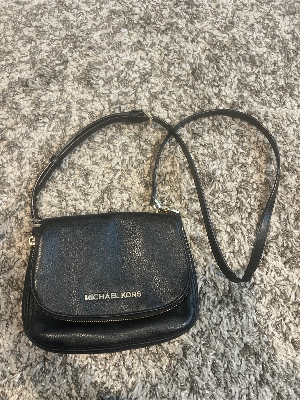 Michael Kors Black Pebbled Leather Crossbody with Gold Hardware